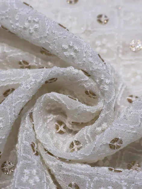 Viscose Georgette Embroidered Fabric with 5mm Light Glitter Sequins #11242 thumb 3